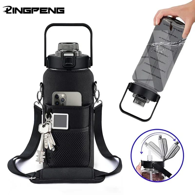 2L 64OZ Half Gallon Water Bottle with Sleeve Motivational Water Bottle with Straw & Time Marker Leakproof Sport Water Jug - Luvia