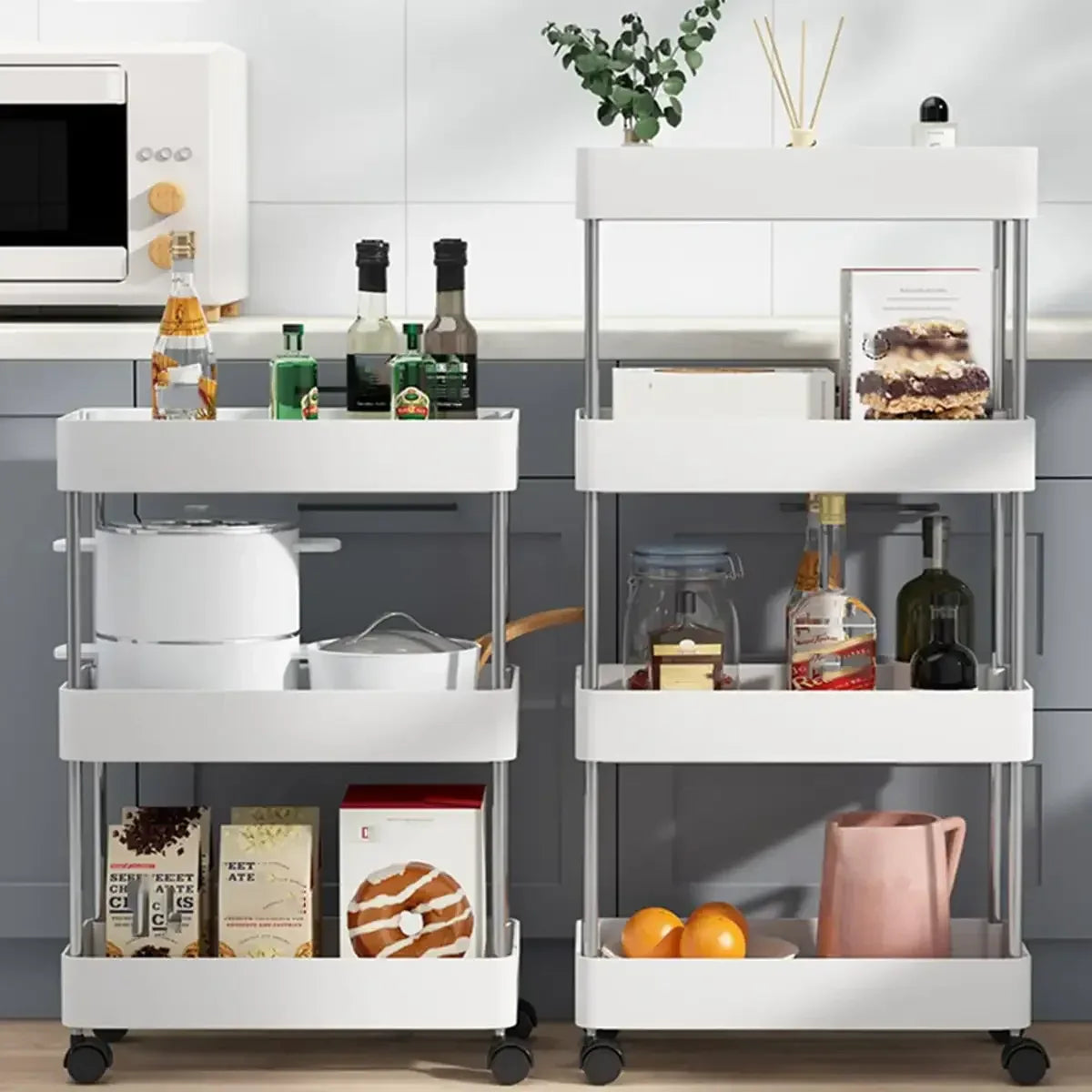 3/4 Tier Movable Gap Storage Rack Rolling Utility Cart Storage Shelf Kitchen Bathroom Slim Slide Organizer Shelf Livingroom - Luvia