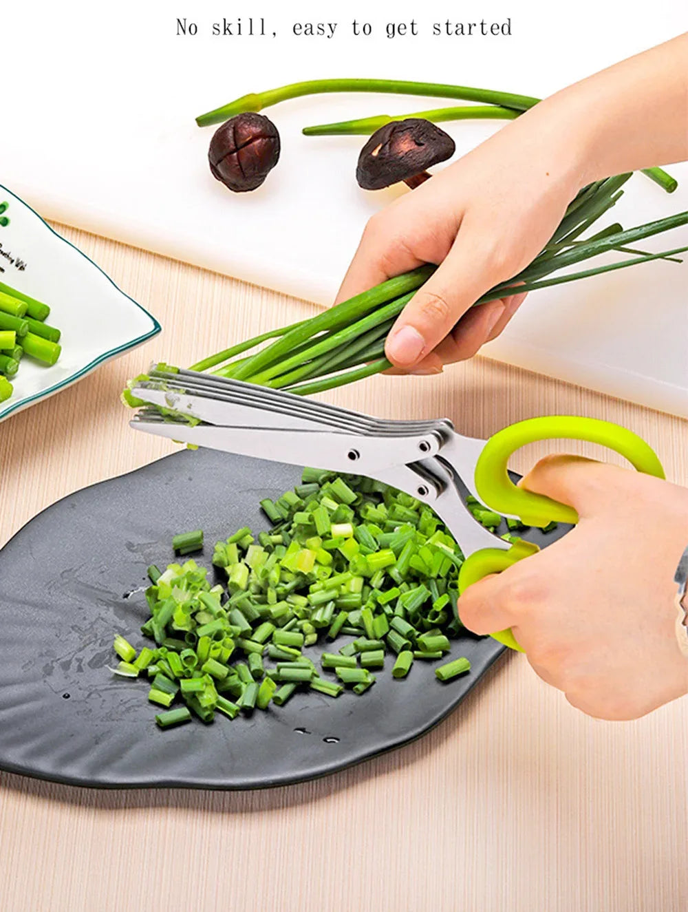 Herb Scissors Stainless Steel 5 Blade Kitchen Shears Household Vegetable Cutter with Cover Multifunctional Kitchen Gadgets - Luvia