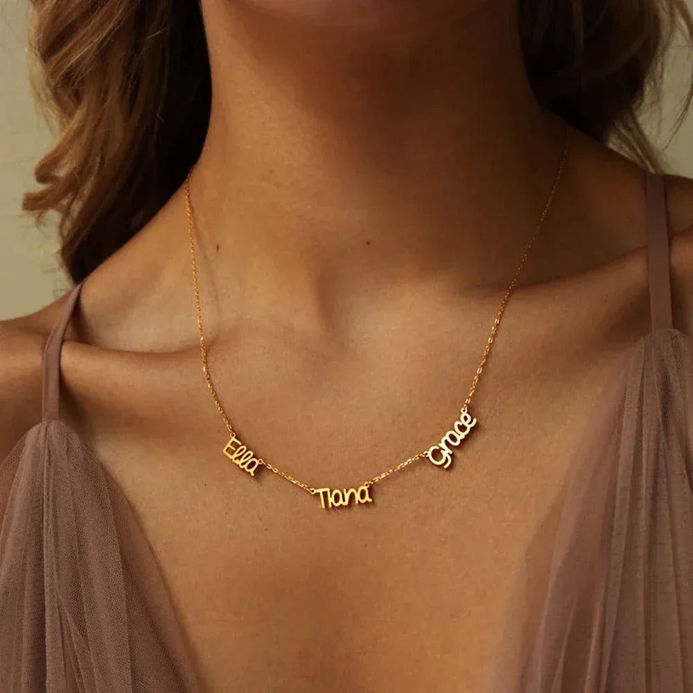 Personalized Customized Necklace for Women Double Name Pendant Stainless Steel Jewelry Couple Heart 1-5 Names Charm Chain Choker - Luvia