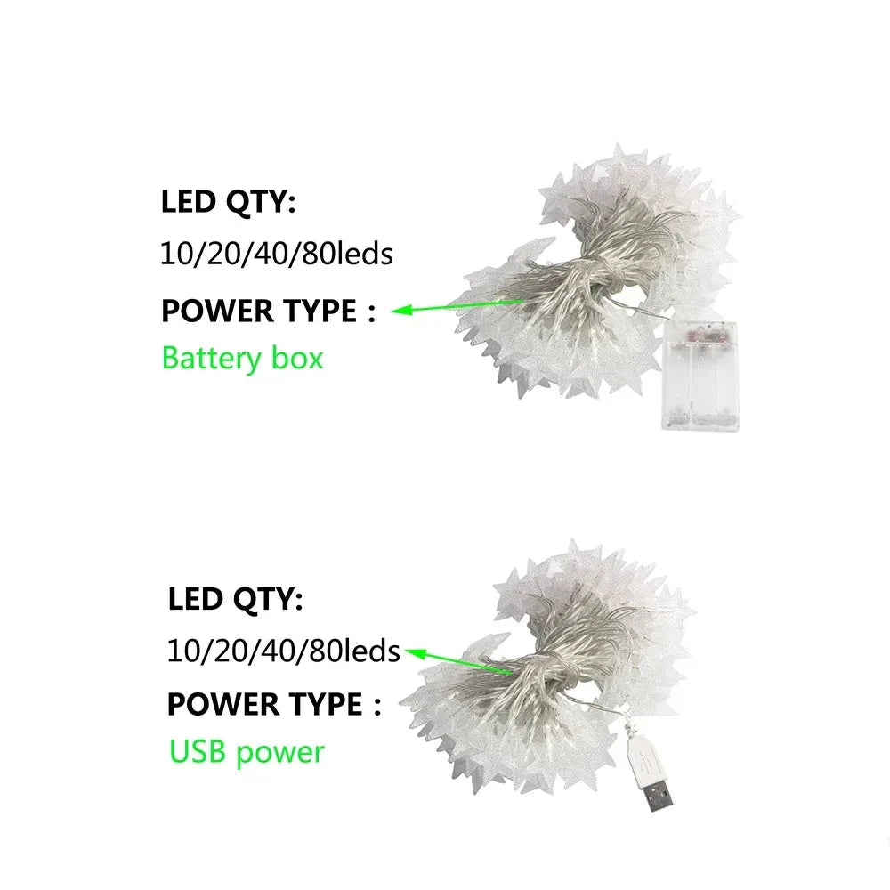 LED Star String Lights USB/Battery Operated Fairy Lights Christmas Garland For Party Wedding Home Outdoor Patio Decoration - Luvia