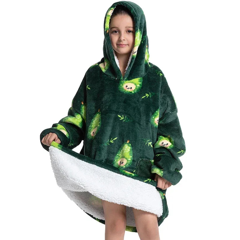 Oversized Wearale Blanket Hoodie Flannel Sherpa Fleece Warm Soft Winter Hoodie Sweatshirt for Kids Adults Home Blanket Snuggle - Luvia