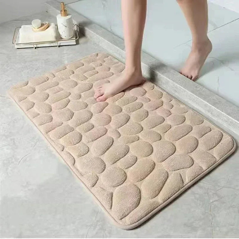Embossed Bath Mat Non Slip Absorbent Quick Drying Machine Washable Cobblestone Floor Mats for Bathroom and Shower - Luvia