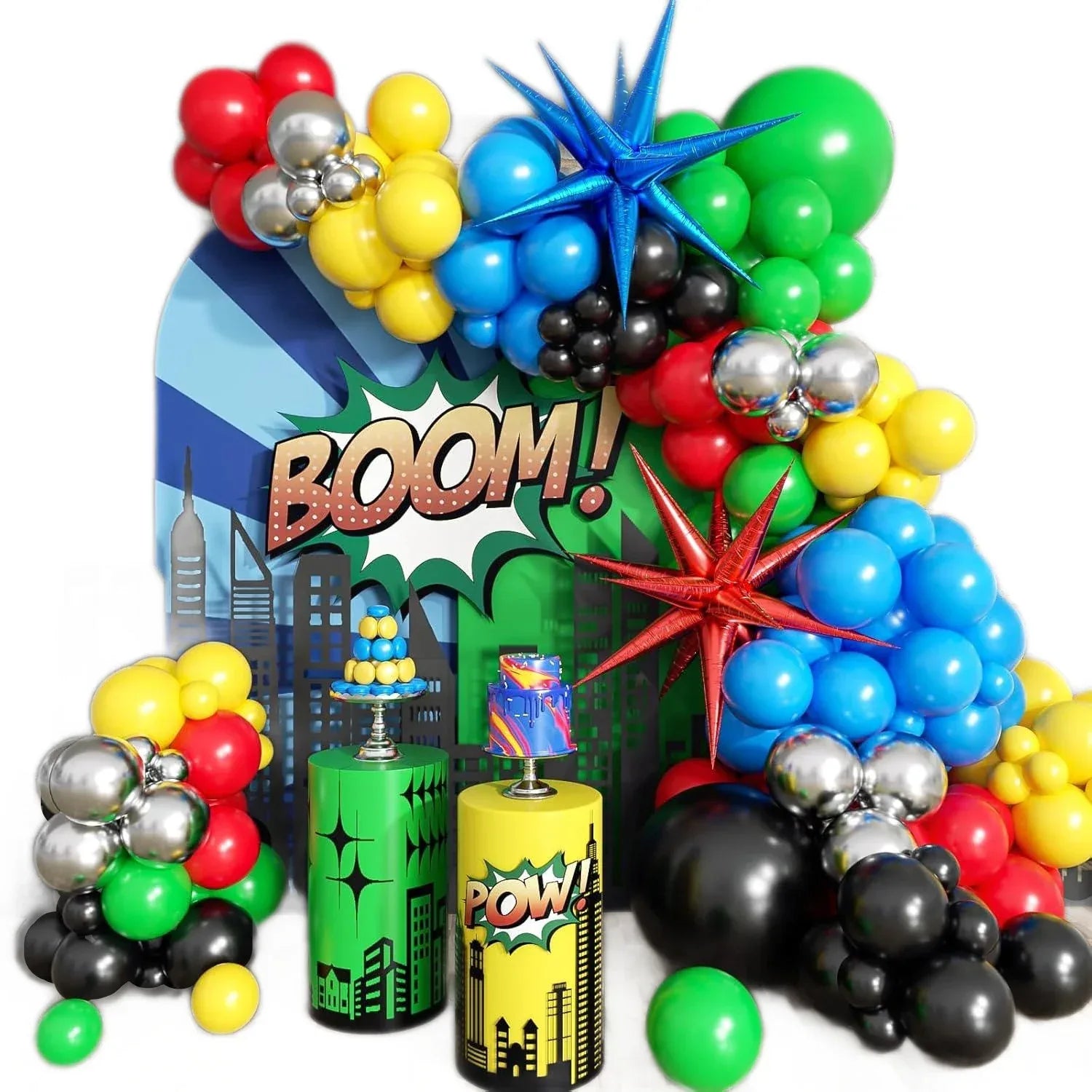 137pcs Balloon Arch Kit - Red/Blue/Yellow/Green/Black for Birthday Party Carnival Decor - Luvia