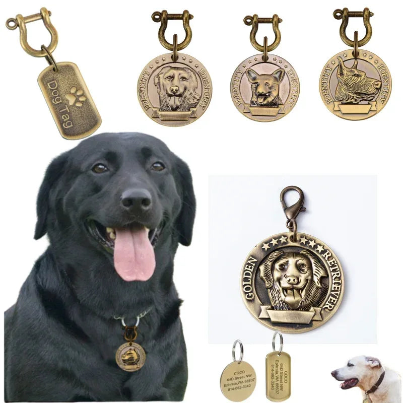 VIP Customizable Engraved Pets ID Tag for Dog Cat Bronze Nameplate Tags Personalized Address Number Dogs Collar ID Pendant - Luvia