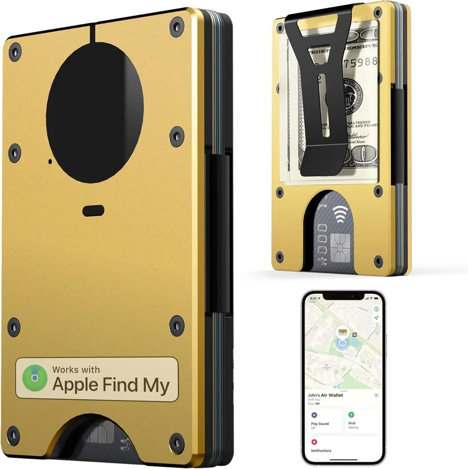 RFID Blocking Credit Card Holder, Slim Wallet For Men, Compatible with Find My iOS Only, Detachable Money Clip - Luvia