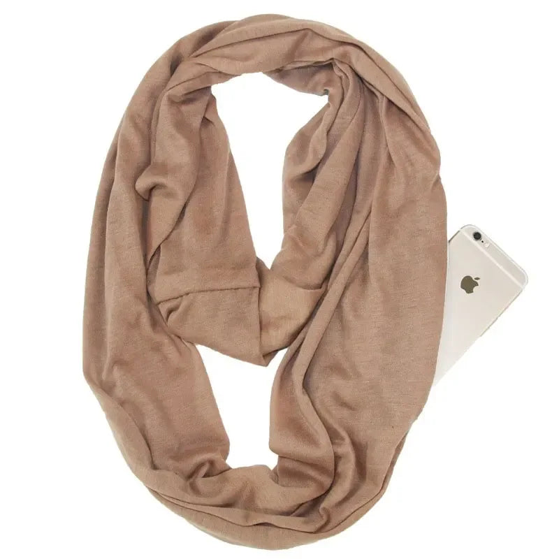 Women Infinity Loop Scarf with Hidden Zipper Pocket Travel Scarf Solid Color Neck Wrap Suitable for Daily Traveling Storage - Luvia