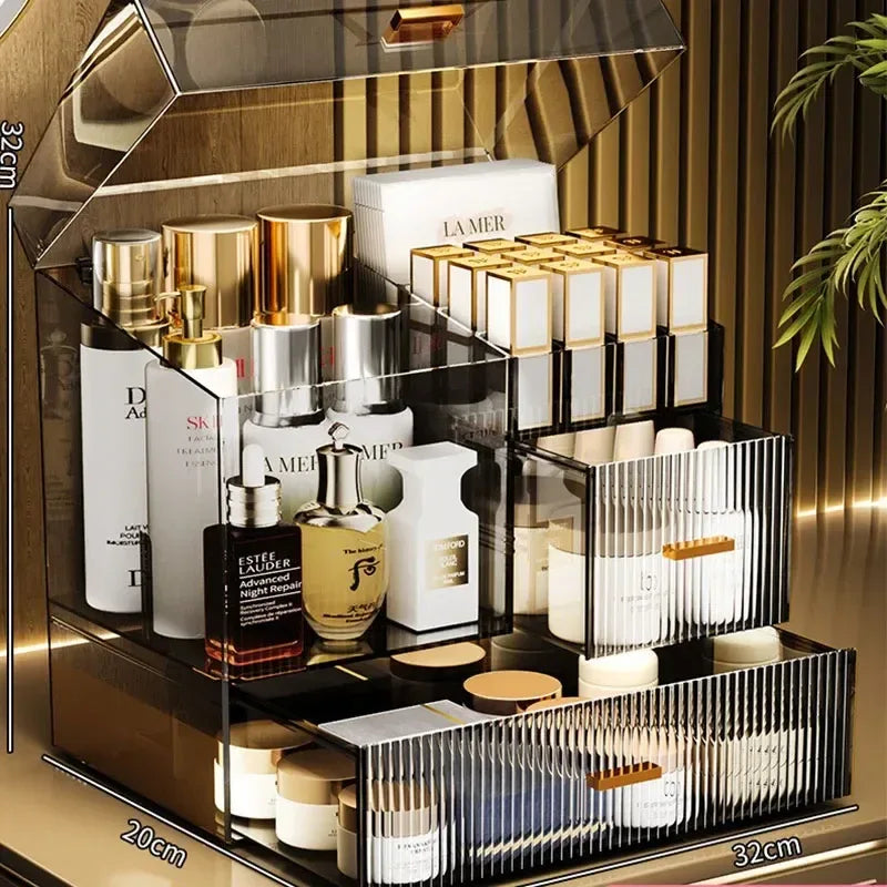 30x17.5x36cm Large Drawer Organizer Makeup Clear Acrylic Box With Perfume Cosmetic Display Capacity Lid Cosmet Storage Box - Luvia