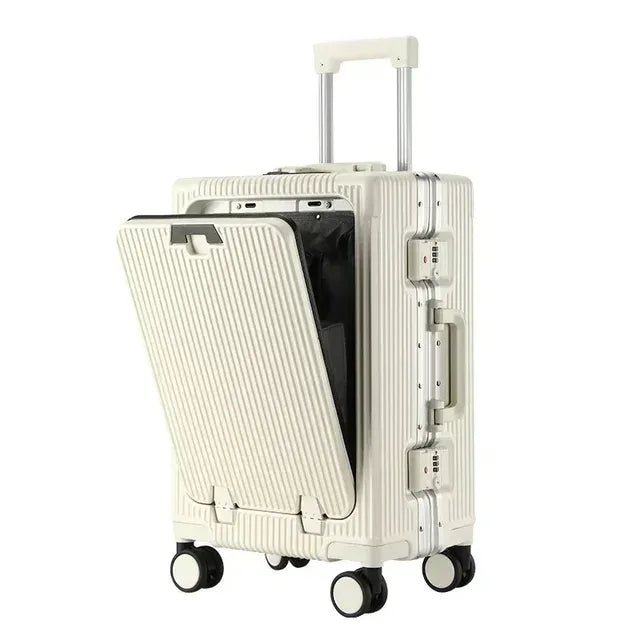 Front Opening Large Capacity Rolling Luggage Case Aluminum Frame ABS+PC Trolley Case Suitcase USB Charging Boarding Case - Luvia