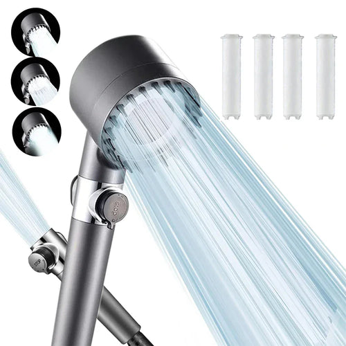 3 Modes Handheld Shower Head with Massage Brush Cotton Filters One-click Stop Water Saving High Pressure Showerhead for Bathroom - Luvia