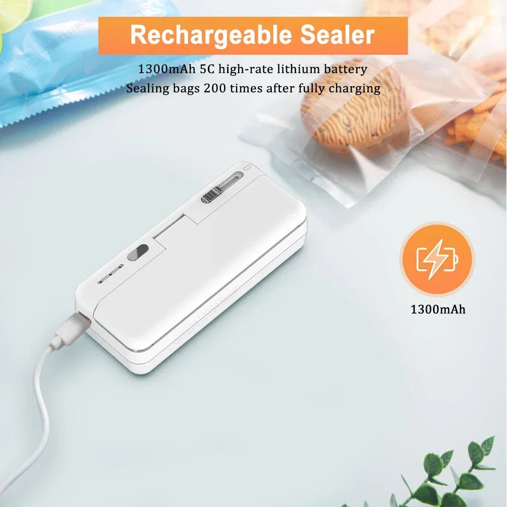 Mini Sealer 2in1 Plastic Bag Sealing Machine Portable Food Package Bags Sealer USB Rechargeable Handheld Plastic Bag Heat Sealer - Luvia
