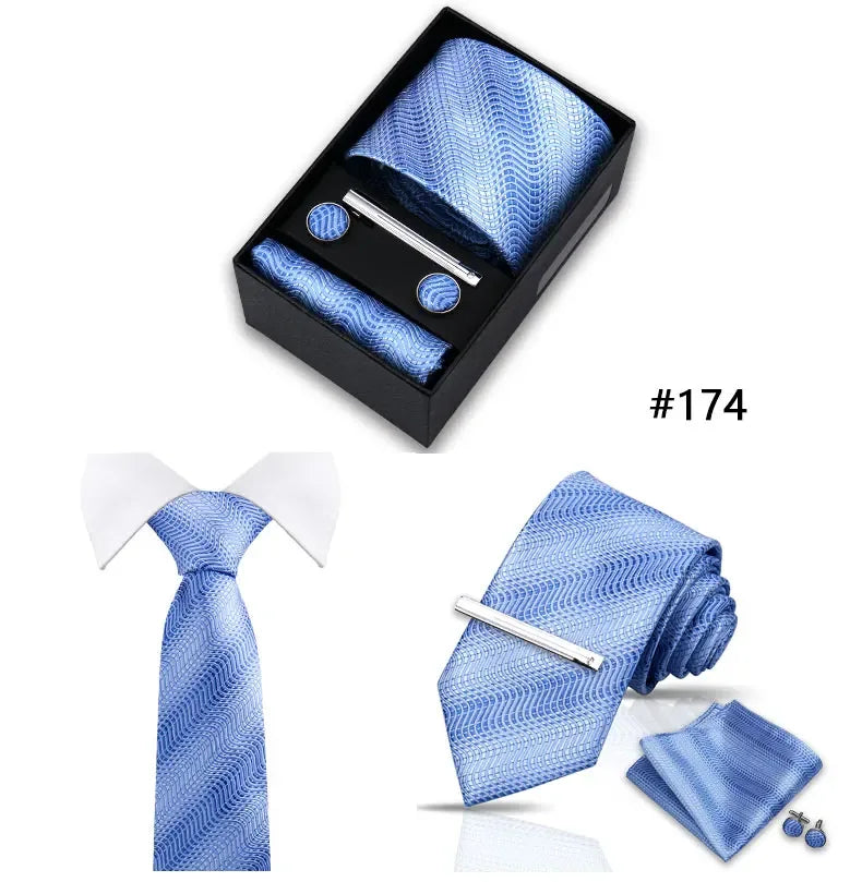 Tie Set For Men Necktie Fashion Wedding Cufflinks Box Gift Tie Clip Men Pocket Square Necktie Luxury Business Wholesale Gravatas - Luvia