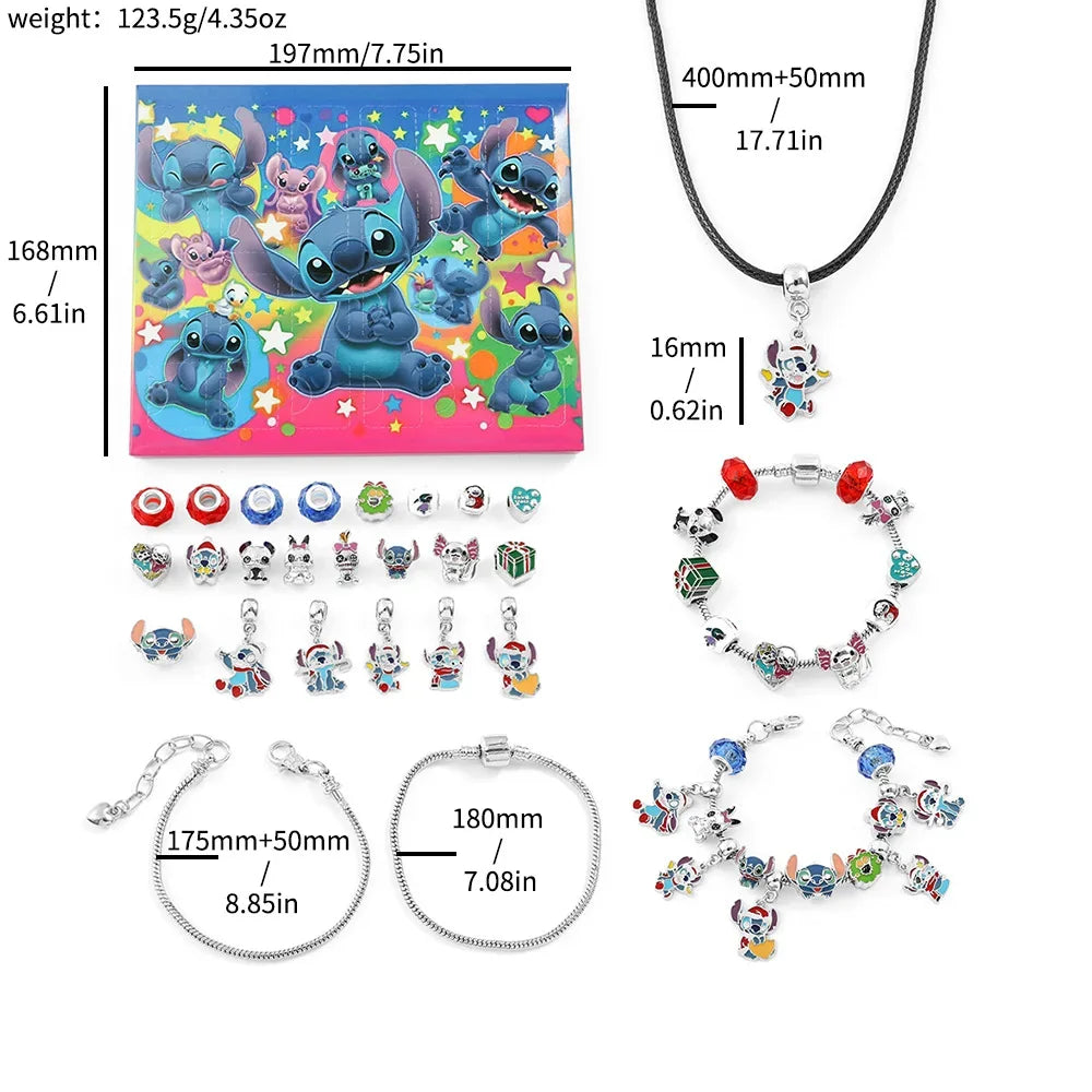 Disney Stitch Mickey Mouse Christmas Advent Calendar Bracelets 24 Days Countdown Calendar Diy Jewelry Making Cute Christmas Gift - Luvia