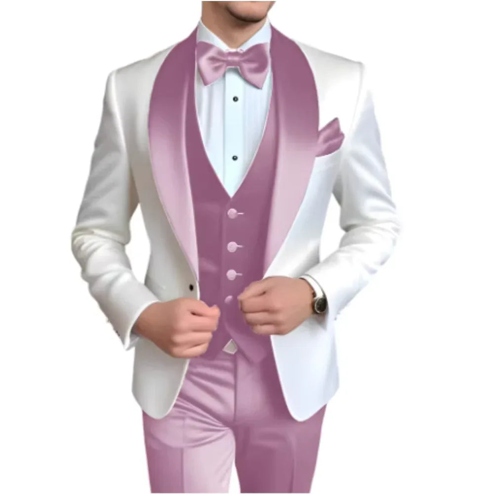 Formal 3 Piece Men's Suits Elegant Full Set Single Breasted Shawl Lapel Blazer Party Outwear Homme Costume（Jacket+Pants+Vest) - Luvia
