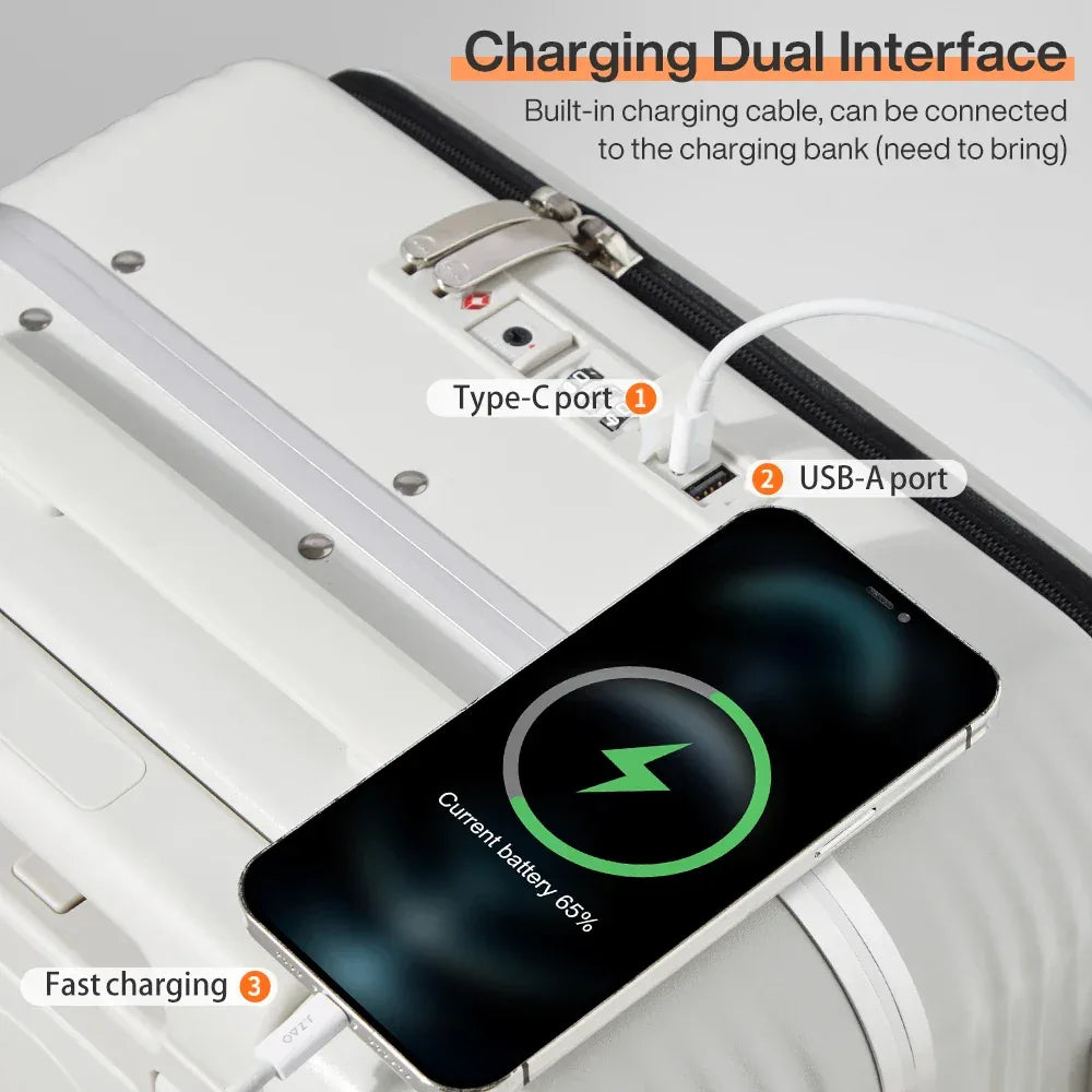 Mixi New Aluminum Frame Suitcase Carry On Rolling Luggage with USB Port Boarding Cabin Cup and Phone Holder 20 24 Inch - Luvia