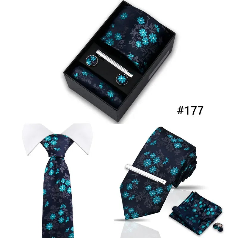 Tie Set For Men Necktie Fashion Wedding Cufflinks Box Gift Tie Clip Men Pocket Square Necktie Luxury Business Wholesale Gravatas - Luvia