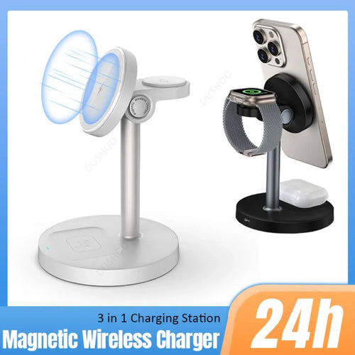 15W 3-in-1 Magnetic Wireless Charging Station For Magsafe iPhone 16 15 14 13 12 iWatch 10-2 SE AirPods Pro 4 Travel Fast Charger - Luvia