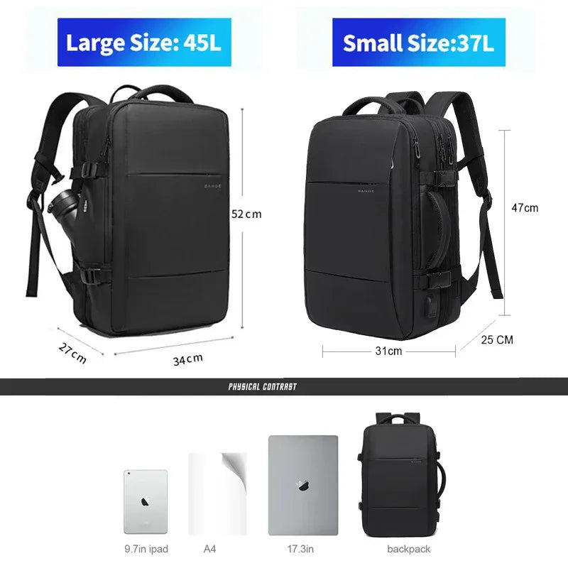 BANGE Travel Backpack Men Business Backpack School Expandable USB Bag Large Capacity 17.3 Laptop Waterproof Fashion Backpack - Luvia
