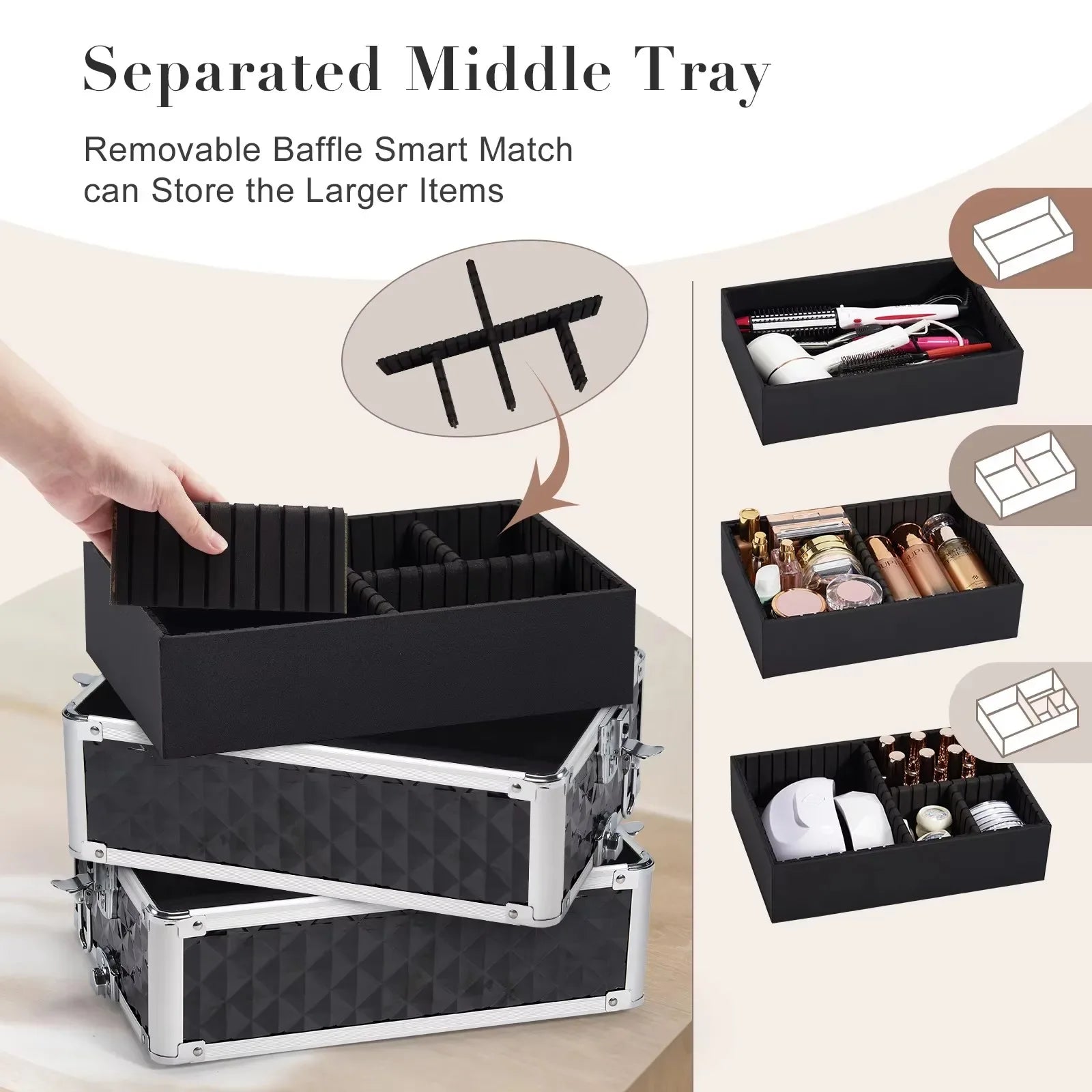 Rolling Makeup Train Case Cosmetic Trolley 4 in 1 Large Capacity Makeup Travel Case with Key Wheels Salon Barber Case Traveling - Luvia