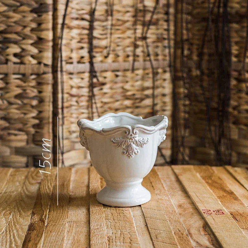 French Ceramic Vase Palace Flower Relief Decorative Living Room Flower Vases Retro Dining Room Desktop Ornaments Home Decoration - Luvia