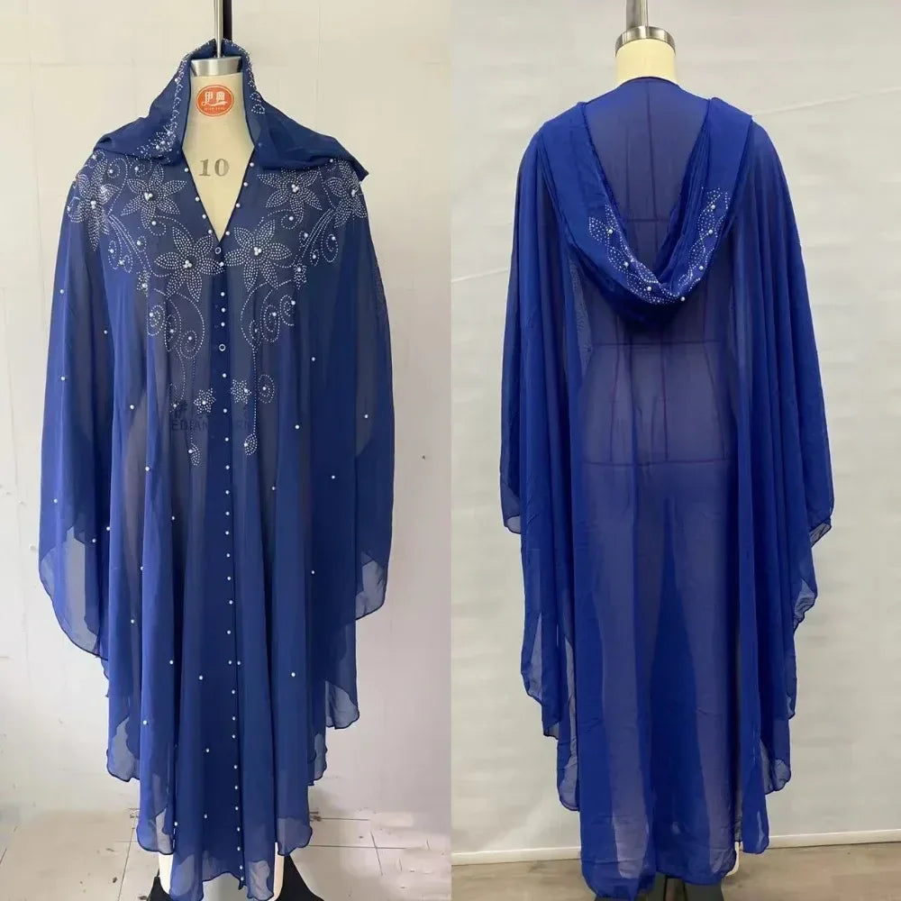 Thin Hooded Cloak Women Clothing Cape Dress Fashion Clothes Vintage Streetwear Ponchos Coats Jackets Bling Diamond Party - Luvia