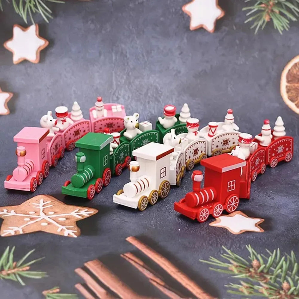Christmas Wooden Train Set New Year Decoration Gift Mini Train Desktop Decoration Cute Holiday Desktop Train Toy Ornament - Luvia