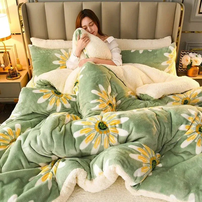 New Super Thick Winter Warm Blanket for Bed Artificial Lamb Cashmere Weighted Blankets Soft Comfortable Warmth Quilt Comforter - Luvia