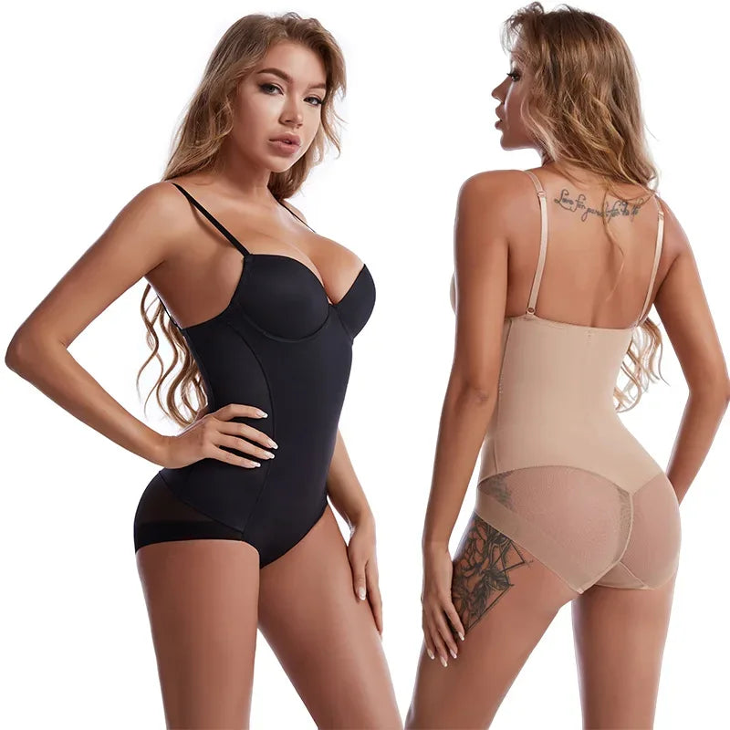 Shapewear Bodysuit for Women Slimming Body Shaper Waist Trainer Sexy V Neck Underwire Bra Jumpsuit Tummy Control Smooth Bodywear - Luvia