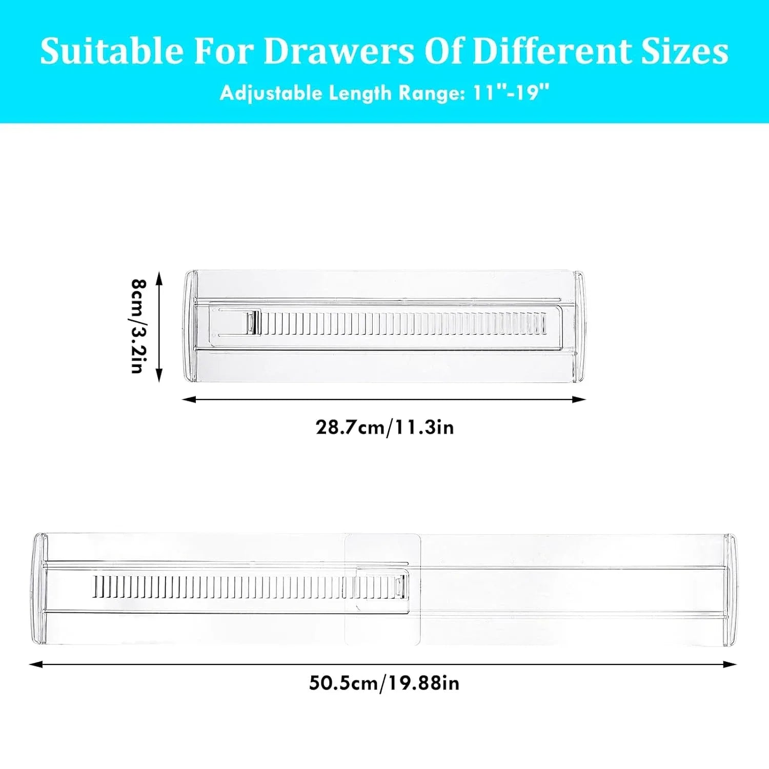 Drawer Dividers, 12 pack Adjustable Drawer Organizer, Clear Expandable Dresser Organizer for Clothes Kitchen Utensils Storage - Luvia