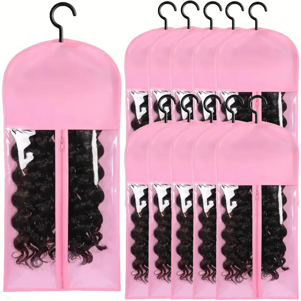 10pcs Wall-Mounted Wig Storage Bags,Travel-Friendly Organizer Black, for All Wig Types,Breathable Material - Luvia