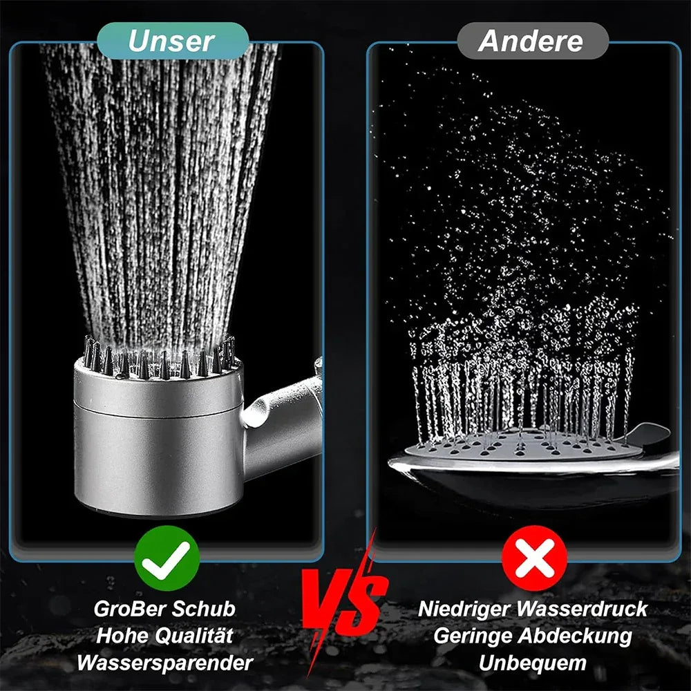 3 Modes Handheld Shower Head with Massage Brush Cotton Filters One-click Stop Water Saving High Pressure Showerhead for Bathroom - Luvia