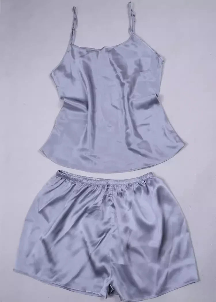 Women 100% Natural Silk 16 momme satin silk Camisole with Shorts Pajama Set Sleepwear M-2XL YM004 - Luvia