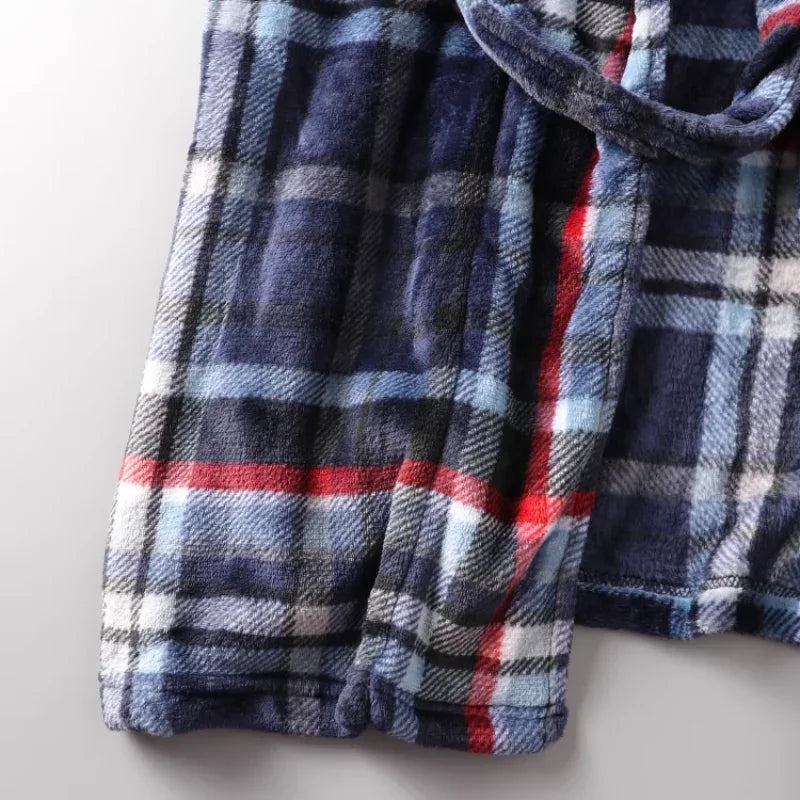 Men's Nightgown Home clothes Robes Winter warmth flannel bathrobe Plaid Pajamas Male lounge sleepwear - Luvia