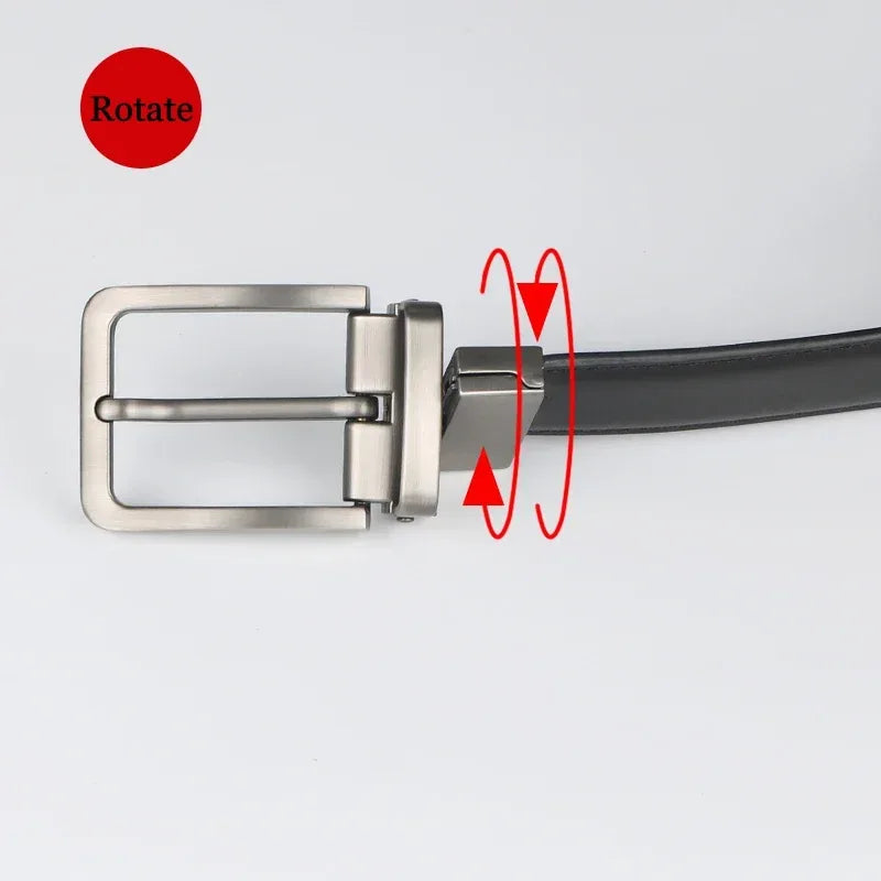 1pc Men's Leather Reversible Belt, Rotate Black Buckle - Luvia