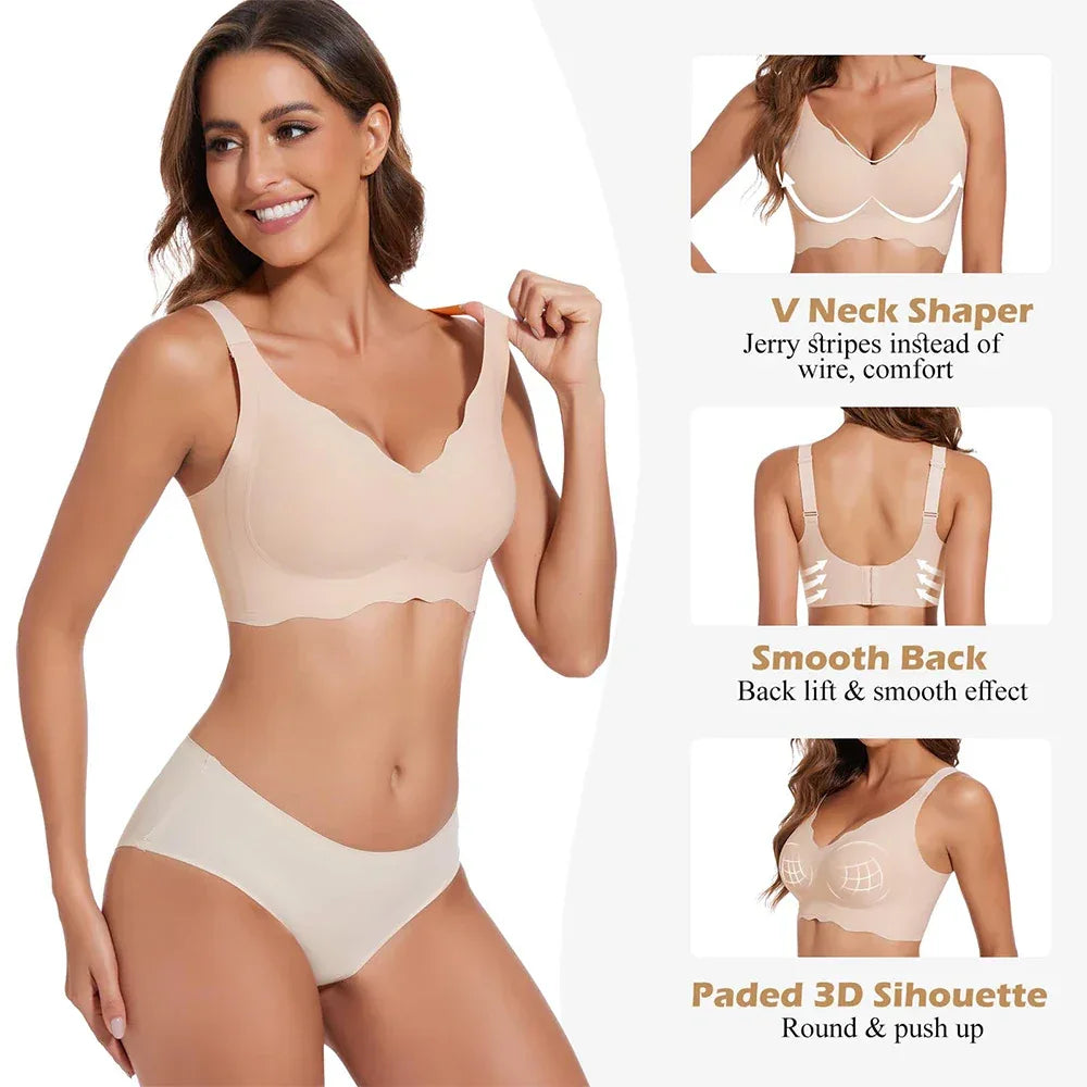 Womens Seam-free Wireless Wave Bras Full Coverage Push Up No Underwire Bra Supportive Bralettes for Everyday - Luvia
