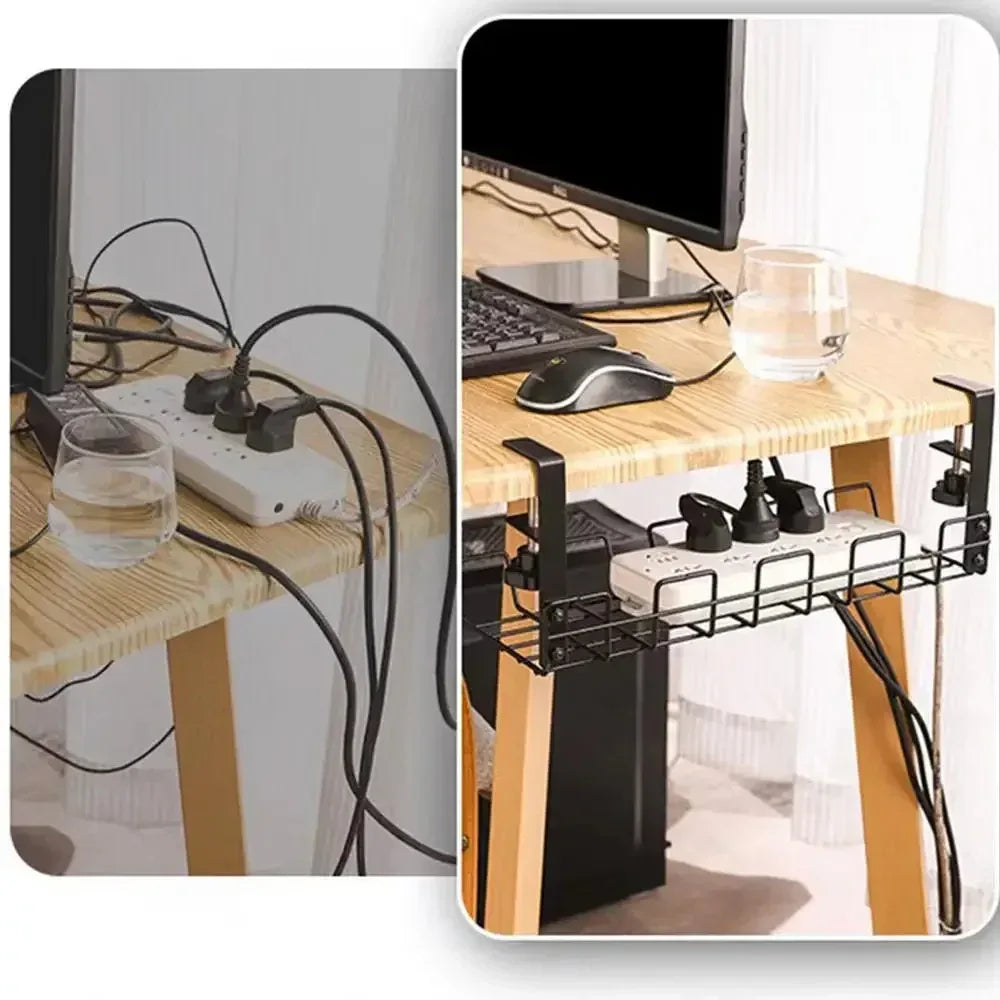 Cable Management Box Under Desk Cable Organizer Storage Shelf Desk Wire Management Cable Tray Under Desk No Drill Metal Rack For - Luvia
