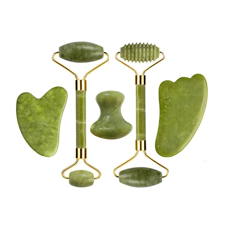 Natural Jade Roller Gua Sha Massage Set Guasha Board Comb Gouache Scraper Body Acupuncture Spa Facial Anti Aging Lifting Tools - Luvia