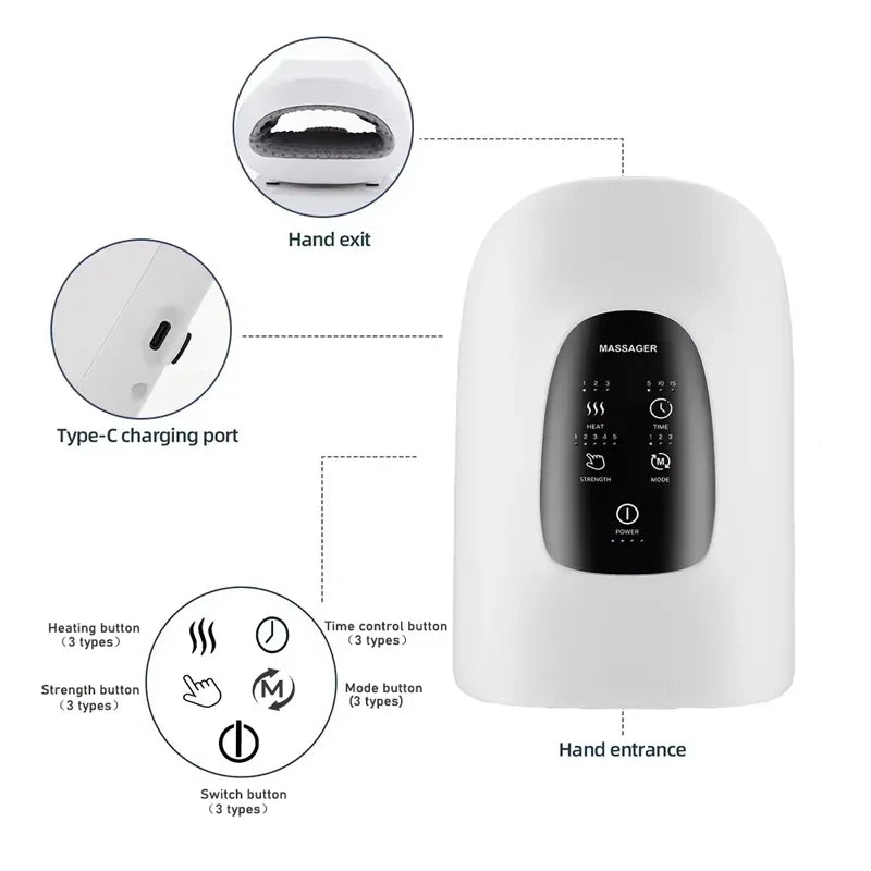 Portable Hand Massager 360° Simulated Human Hand Massage to Solve Sore Fingers and Wrists Suitable for Office and Home Use - Luvia