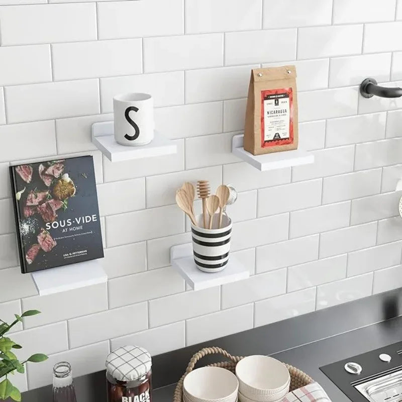 4/2 Pcs White Floating Shelves for Wall Rustic Wood Small Wall Mounted Shelves for Bedroom, Living Room, Kitchen, Bathroom Decor - Luvia