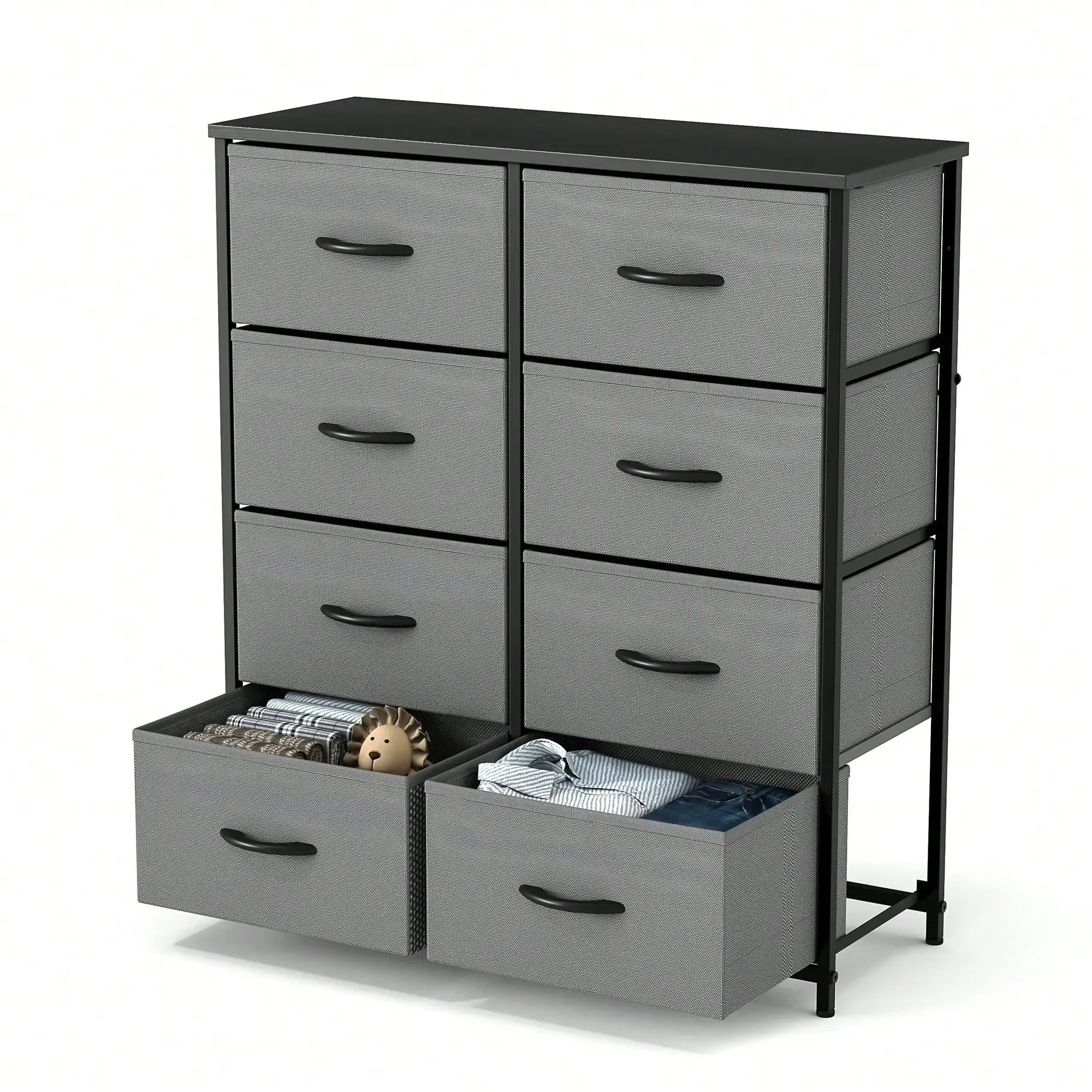 Tall Dresser With 8 Fabric Drawers Organizer Units, Chest Of Drawers For Bedroom With Wooden Top - Luvia