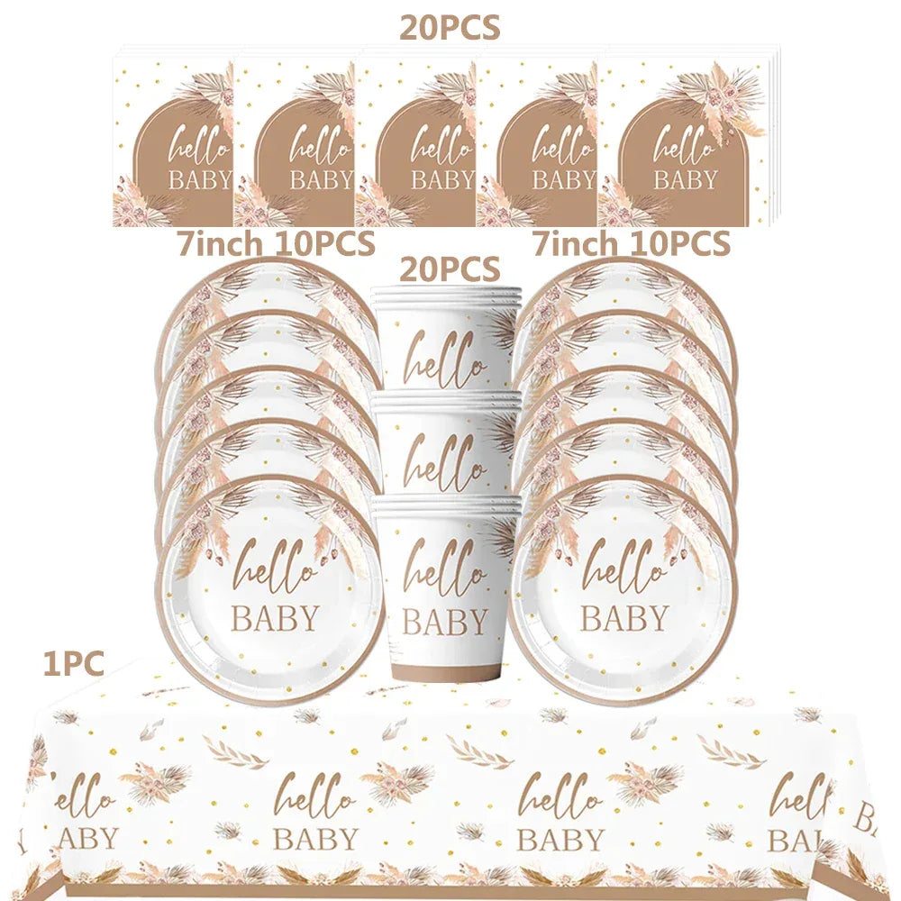 kit Kids Birthday Party Balloons Hello Baby Boy Girl DIY Cake Topper Paper Tableware 1st Birthday Party Baby Shower Decorations - Luvia