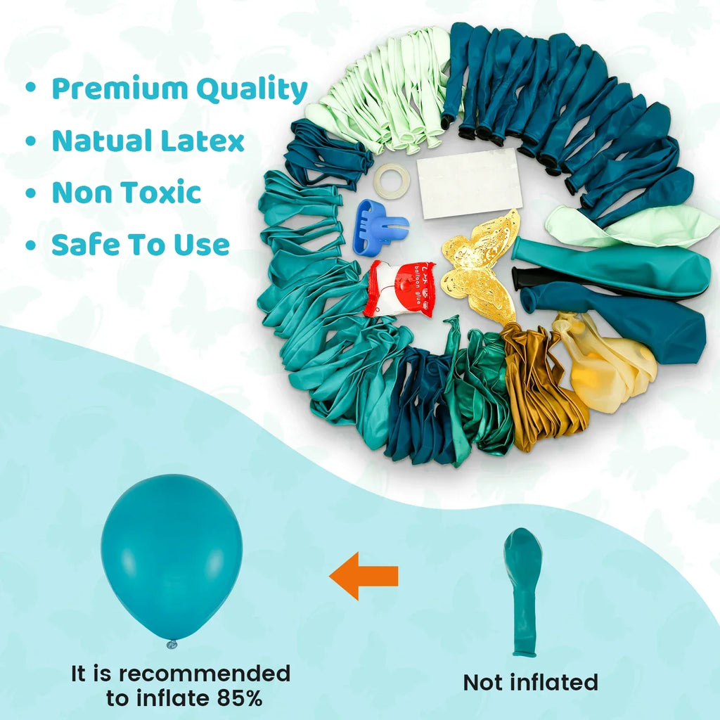 133Pcs Balloons Garland Arch Kit Latex Blue Green Balloons Turquoise Sequined Balloon with Butterfly Birthday Party Supply - Luvia