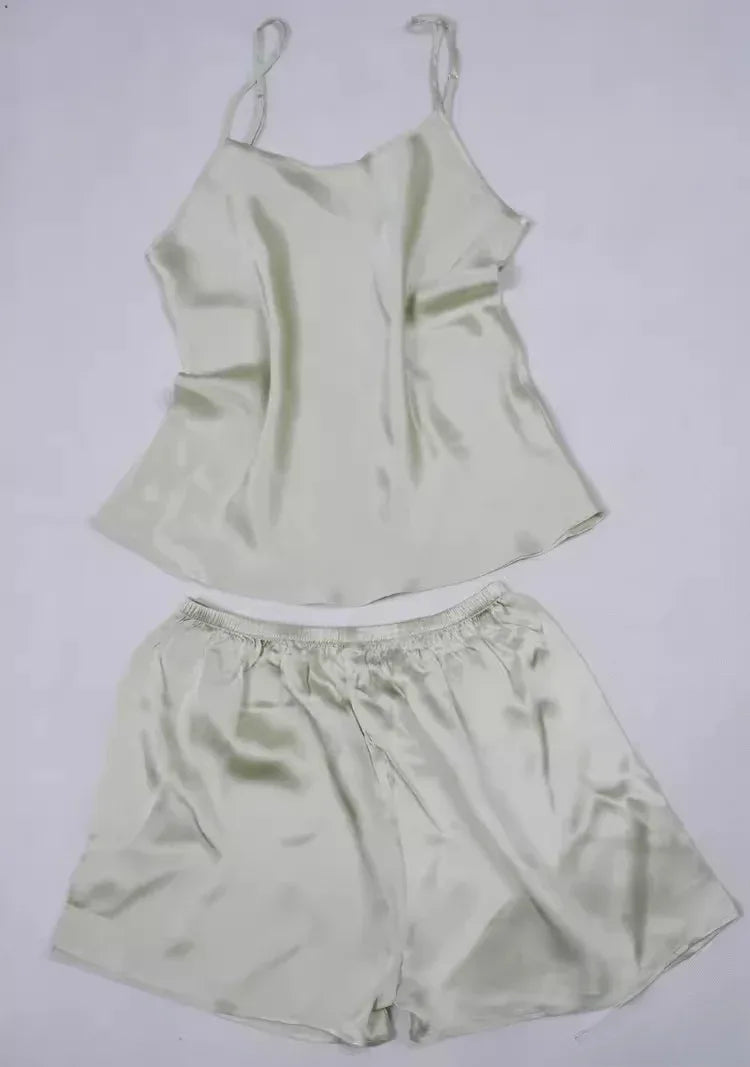 Women 100% Natural Silk 16 momme satin silk Camisole with Shorts Pajama Set Sleepwear M-2XL YM004 - Luvia