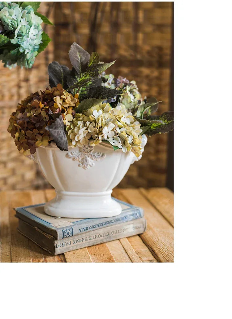 French Ceramic Vase Palace Flower Relief Decorative Living Room Flower Vases Retro Dining Room Desktop Ornaments Home Decoration - Luvia