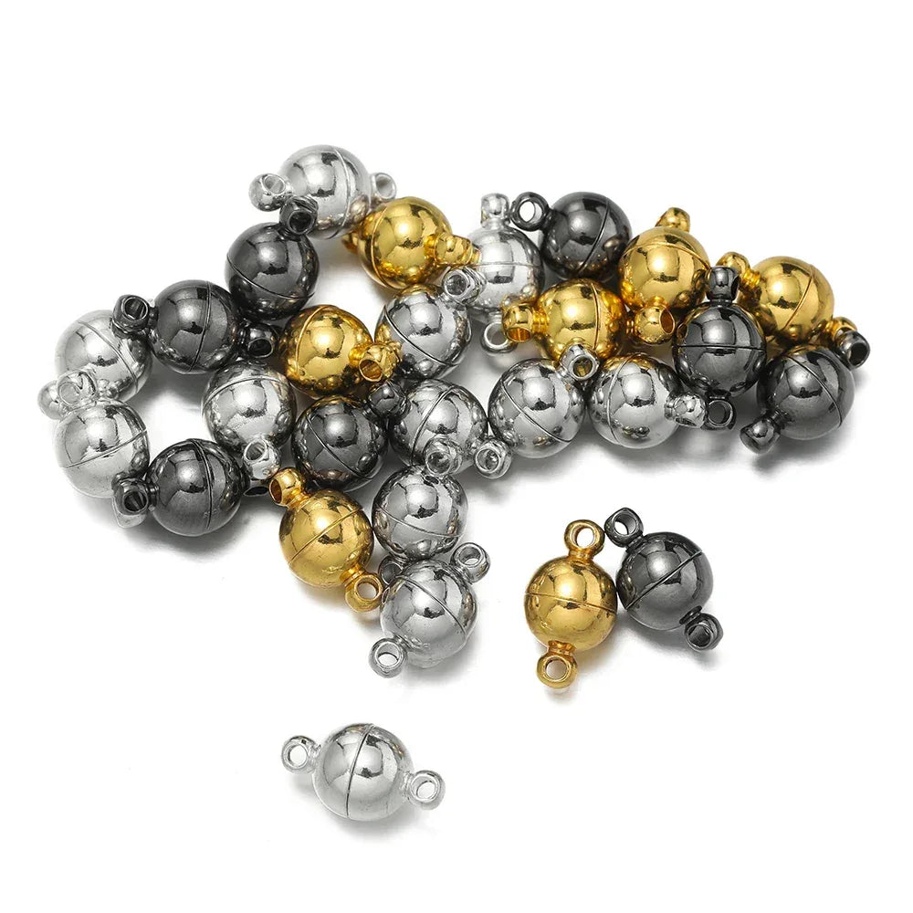 10pair/Lot 6/8/10mm Round Magnetic Connectors Clasps Magnet Charms End Cap for DIY Jewelry Making Couple Bracelet Necklace - Luvia