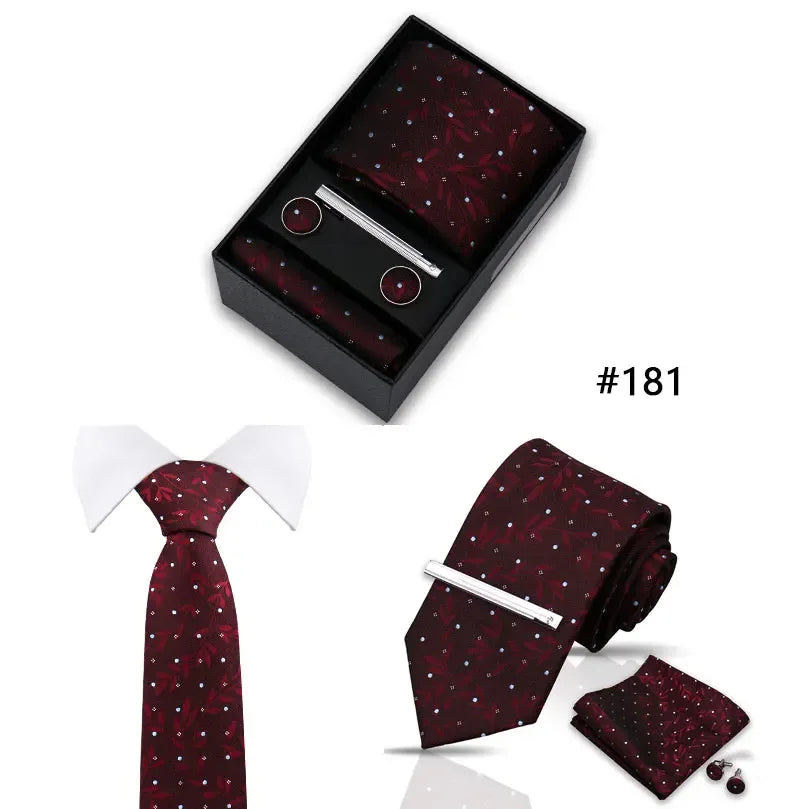 Tie Set For Men Necktie Fashion Wedding Cufflinks Box Gift Tie Clip Men Pocket Square Necktie Luxury Business Wholesale Gravatas - Luvia