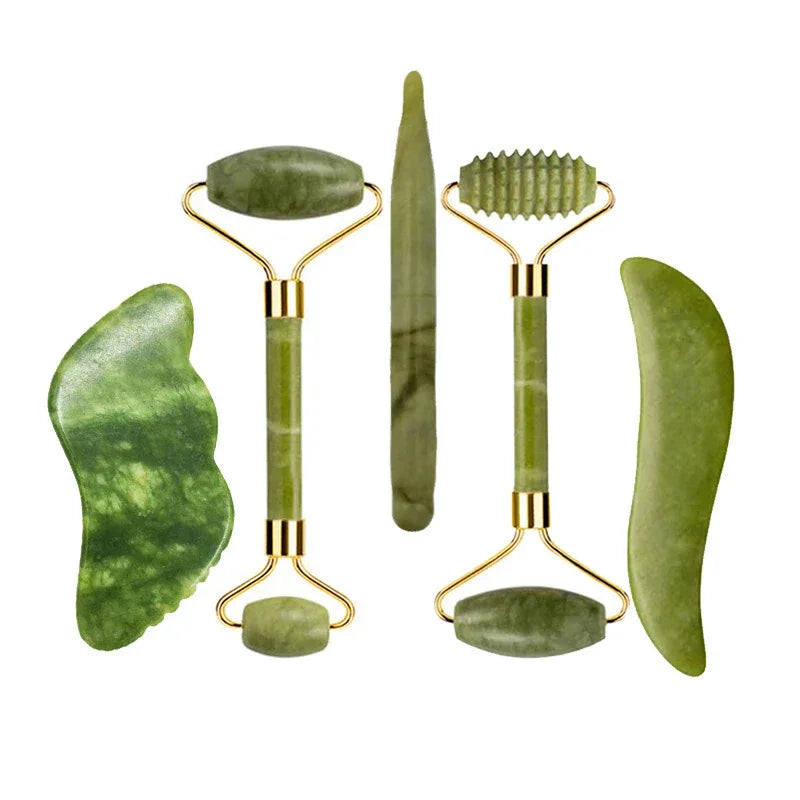 Natural Jade Roller Gua Sha Massage Set Guasha Board Comb Gouache Scraper Body Acupuncture Spa Facial Anti Aging Lifting Tools - Luvia
