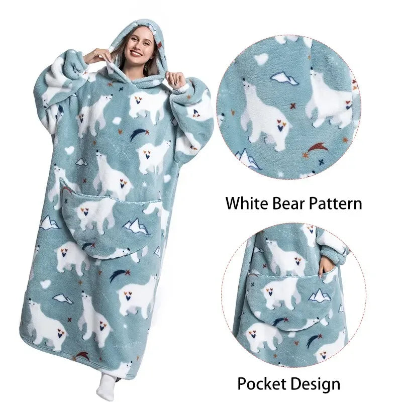 Super Long Oversized Homewear Blanket Hoodie For Adults Wearable Blankets Winter Clothes Fleece Avocado Women Sweatshirt - Luvia