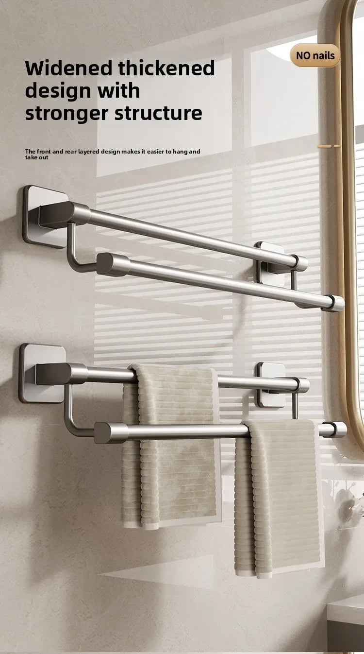 Adhesive Towel Rack 30-80cm Adjustable, No Drill Bathroom Towel Bar for Shower Room - Luvia