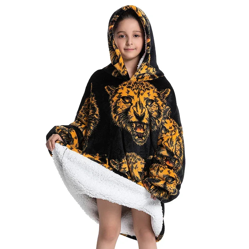 Oversized Wearale Blanket Hoodie Flannel Sherpa Fleece Warm Soft Winter Hoodie Sweatshirt for Kids Adults Home Blanket Snuggle - Luvia